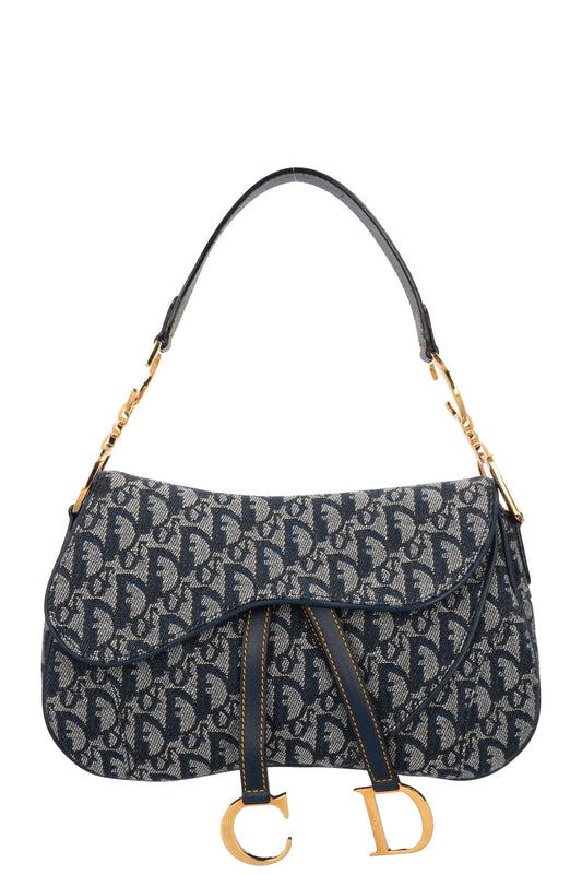 Christian Dior 2000 Double Saddle Bag Oblique Blue Rovelle Bags
