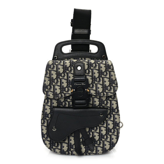 Christian Dior Grained Calfskin Oblique Mini Gallop Sling Bag Blue Black Rovelle Bags