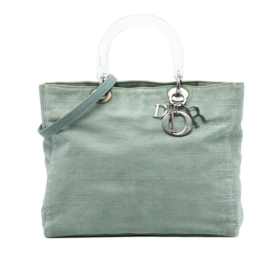 Blue Dior Large Denim Cannage Acrylic Handles Lady Dior Satchel Rovelle Bags