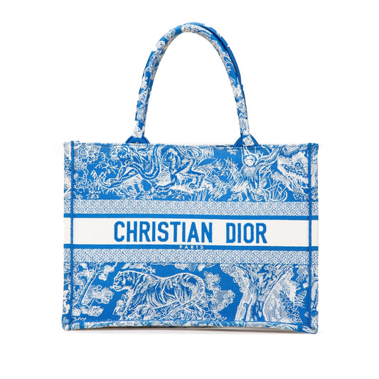 Blue Dior Medium Canvas Embroidered Dioriviera Toile De Jouy Book Tote Rovelle Bags
