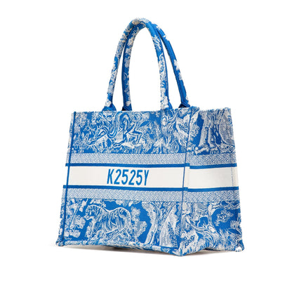 Blue Dior Medium Canvas Embroidered Dioriviera Toile De Jouy Book Tote Rovelle Bags