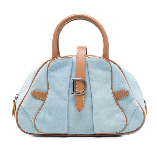Blue Dior Mini Denim Double Saddle Bowler Bag Rovelle Bags
