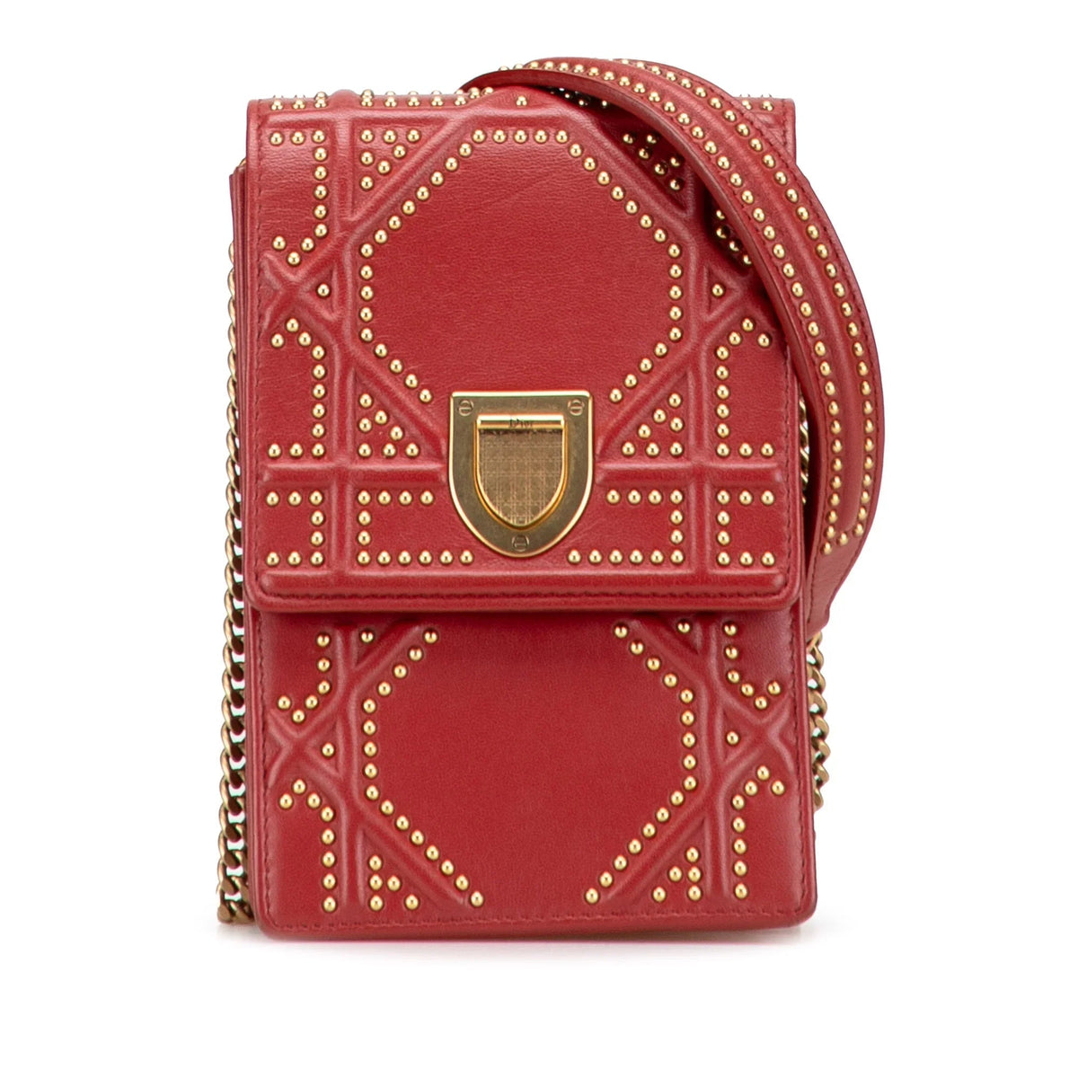 Red Dior Studded Lambskin Vertical Diorama Crossbody Rovelle Bags