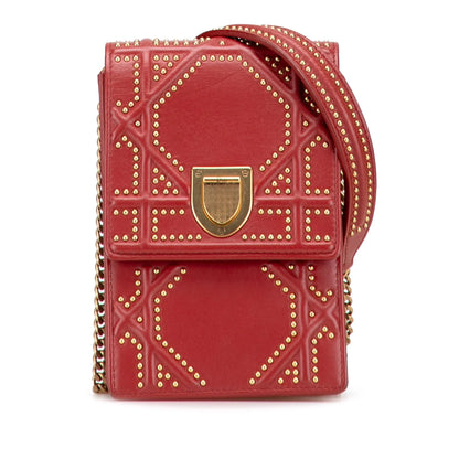 Red Dior Studded Lambskin Vertical Diorama Crossbody Rovelle Bags