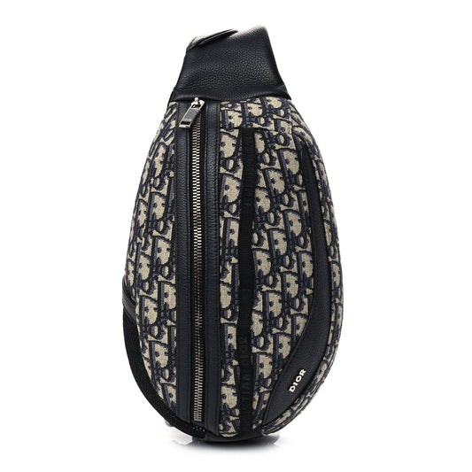 Christian Dior Grained Calfskin Oblique Scarab Sling Bag Blue Black Rovelle Bags