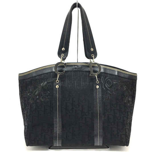 Christian Dior Tote Bag Canvas / leather black Flower embroidery Trotter Women Rovelle Bags