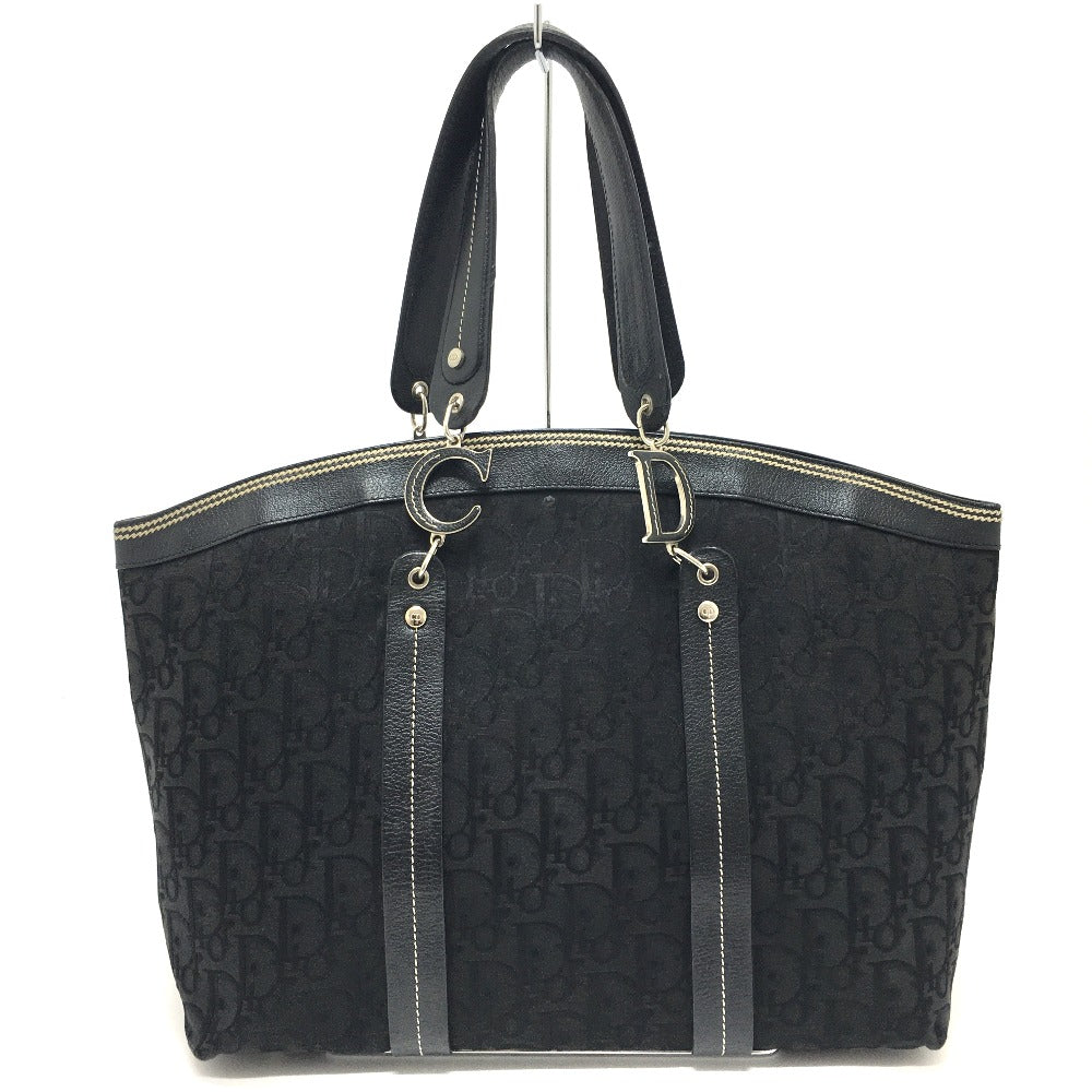 Christian Dior Tote Bag Canvas / leather black Flower embroidery Trotter Women Rovelle Bags