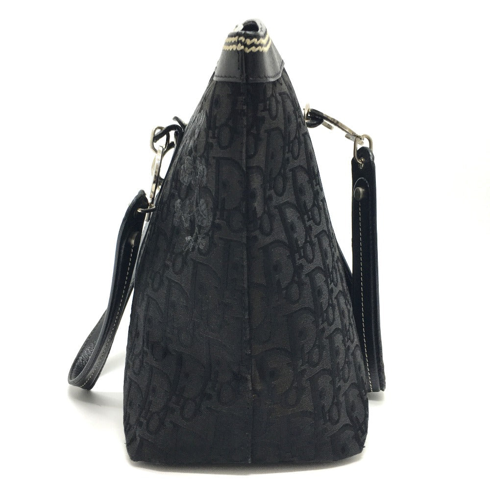 Christian Dior Tote Bag Canvas / leather black Flower embroidery Trotter Women Rovelle Bags