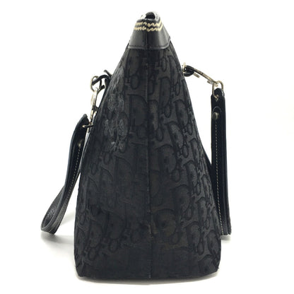 Christian Dior Tote Bag Canvas / leather black Flower embroidery Trotter Women Rovelle Bags