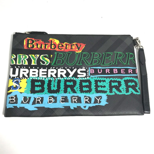 BURBERRY Clutch bag leather black Graffiti Check Women