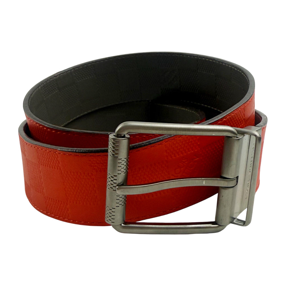 LOUIS VUITTON Infini Leather Damier Reversible Orange/Grey Belt Size 36" LHQ1304