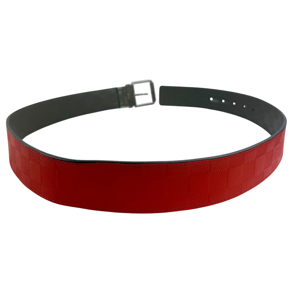 LOUIS VUITTON Infini Leather Damier Reversible Orange/Grey Belt Size 36" LHQ1304