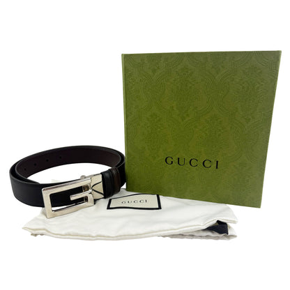 GUCCI Square G Buckle Reversible Black/Brown Leather Belt Size 36" LHQ1336