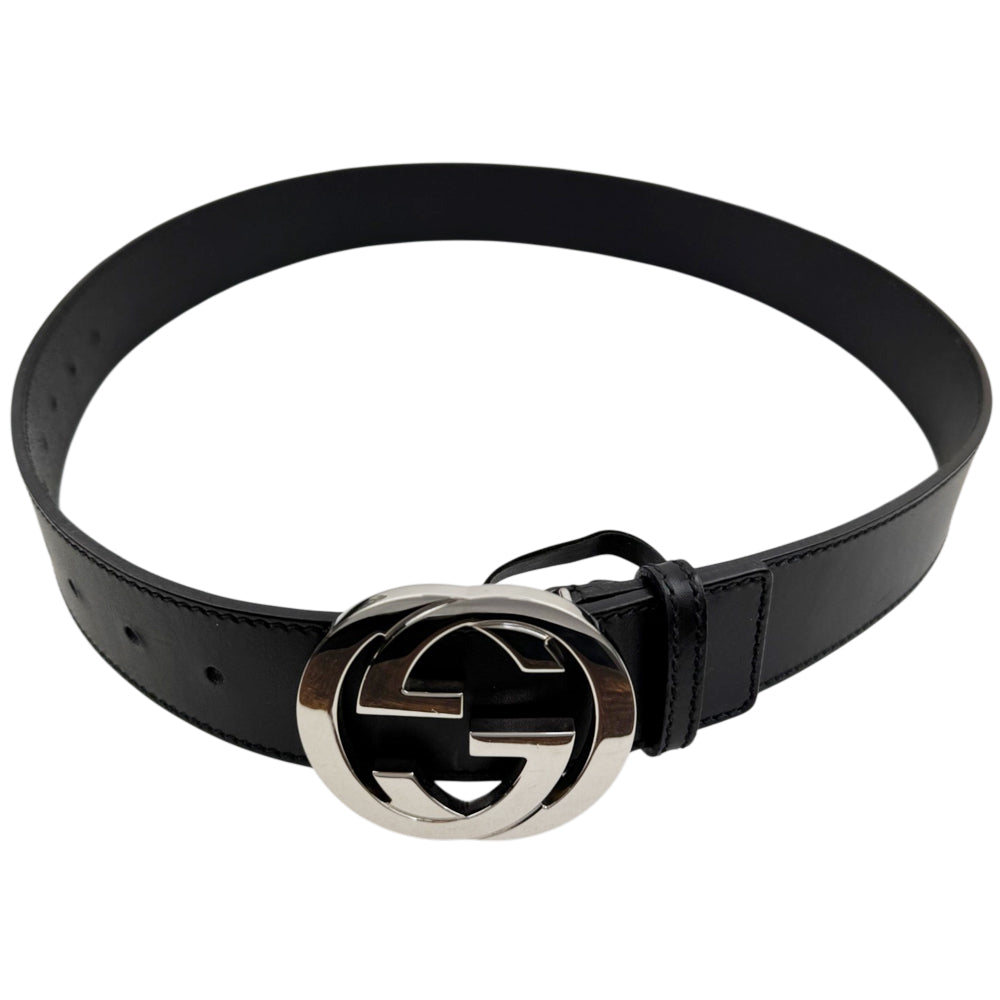 GUCCI GG Black Leather Belt Size 36" LHQ1574
