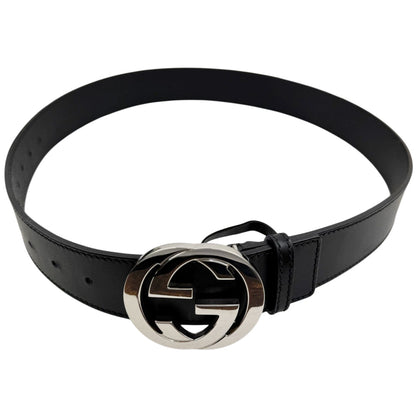 GUCCI GG Black Leather Belt Size 36" LHQ1574