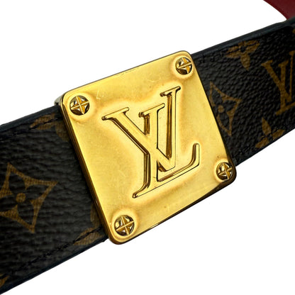 LOUIS VUITTON Monogram Reversible Red Leather Belt Size 32 LHQ997