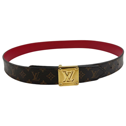 LOUIS VUITTON Monogram Reversible Red Leather Belt Size 32 LHQ997