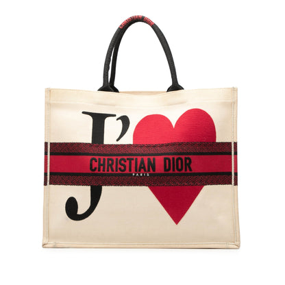 White Dior Dioramour Large Embroidered Canvas Je T Aime Book Tote Rovelle Bags