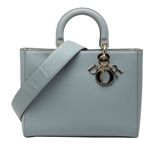 Blue Dior Large Grained Calfskin Lady Dior Satchel Rovelle Bags