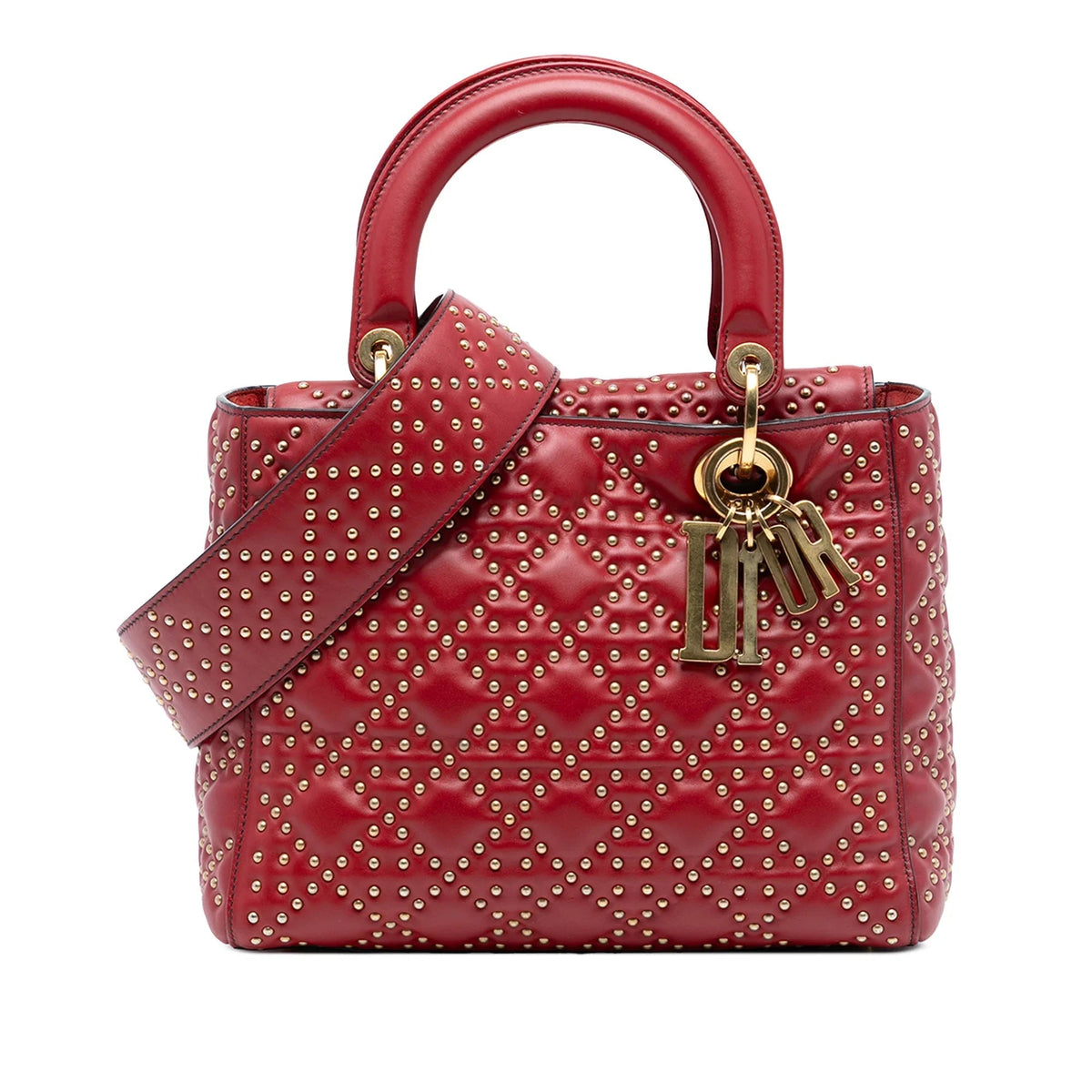 Red Dior Medium Studded Calfskin Lady Dior Handbag Rovelle Bags