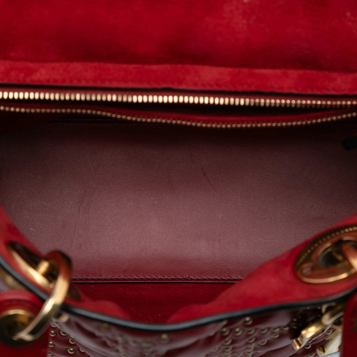 Red Dior Medium Studded Calfskin Lady Dior Handbag Rovelle Bags