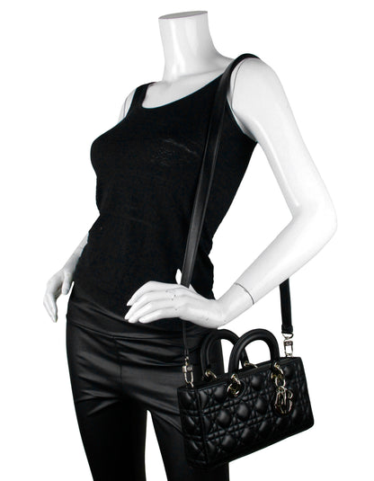 Christian Dior Black Cannage Lambskin Quilted Leather Lady D-Joy Bag Rovelle Bags