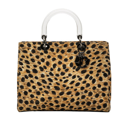 Brown Dior Large Canvas Leopard Print Lady Dior Satchel Rovelle Bags