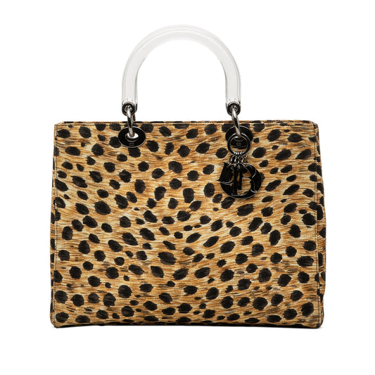 Brown Dior Large Canvas Leopard Print Lady Dior Satchel Rovelle Bags