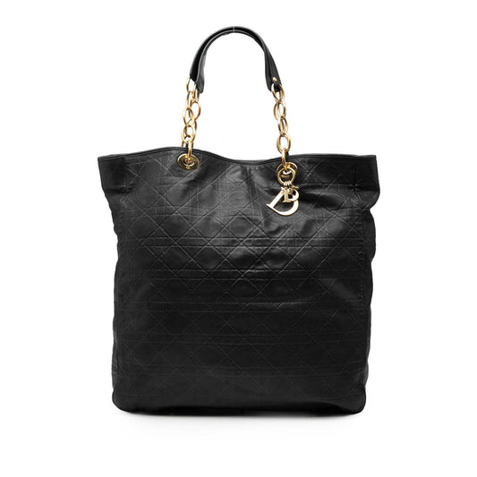 Black Dior Large Lambskin Cannage Lady Dior Soft Shopping Tote Rovelle Bags
