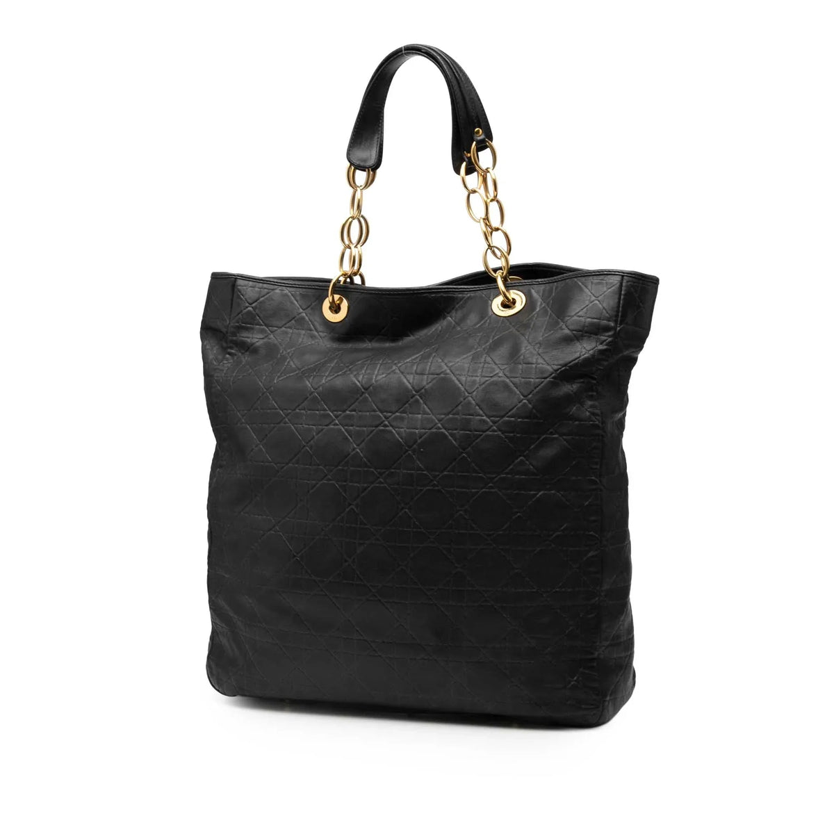 Black Dior Large Lambskin Cannage Lady Dior Soft Shopping Tote Rovelle Bags