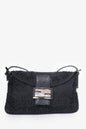 Fendi Black FF Zucca Beaded Lizard Trimmed Baguette Rovelle Bags