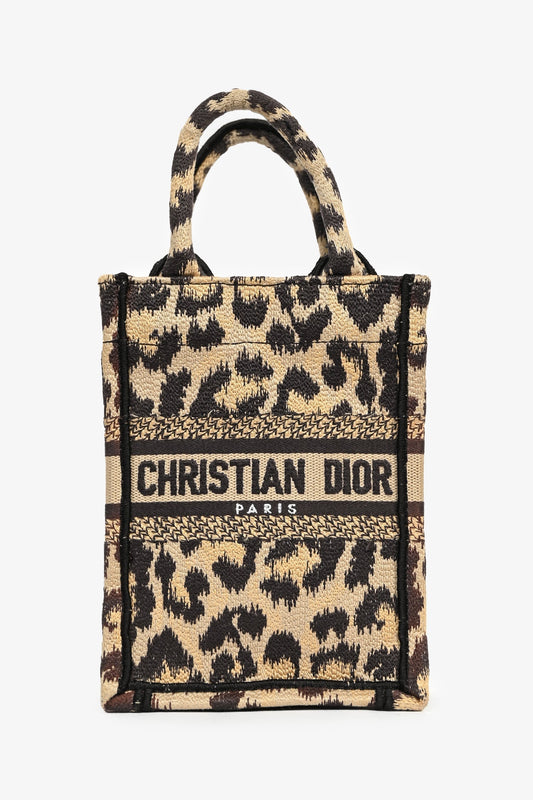 Christian Dior Beige Leopard Canvas Mini Book Tote Phone Bag Rovelle Bags