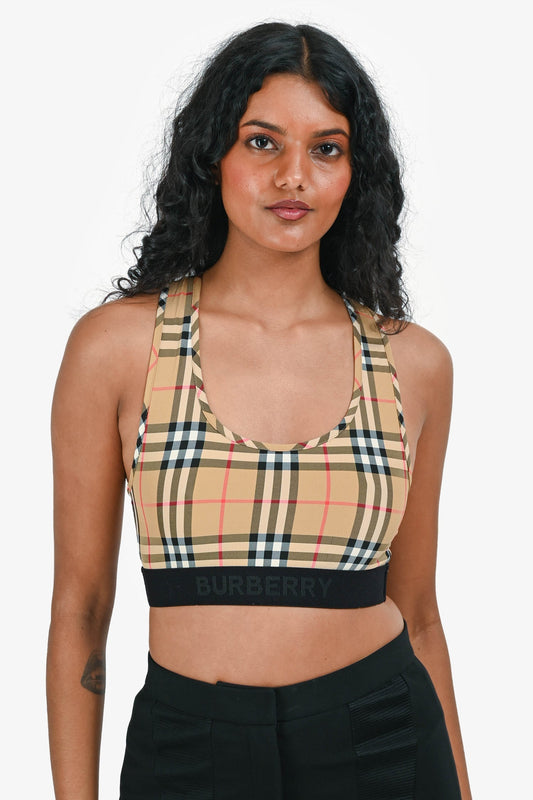Burberry Brown Tartan Printed Sport Bar Size XS