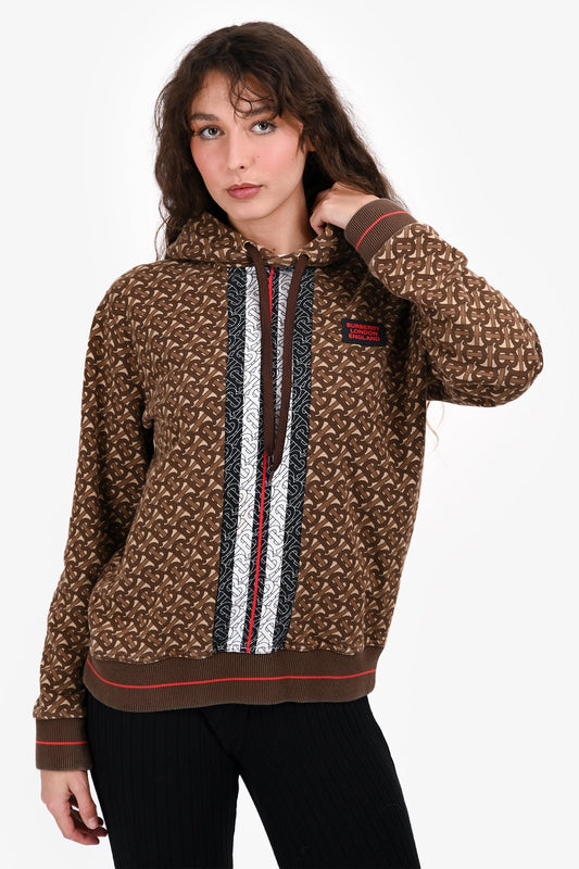 Burberry Brown 'TB' Printed Hoodie Size S