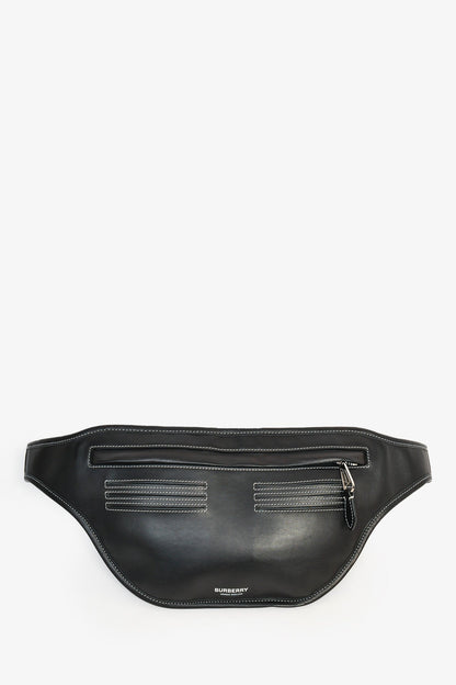 Burberry Black Leather White Contrast Stitch 'Brummell' Belt Bag