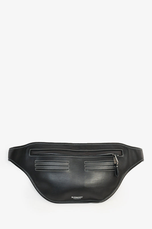 Burberry Black Leather White Contrast Stitch 'Brummell' Belt Bag