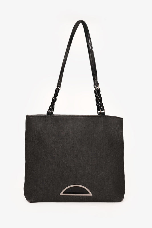 Christian Dior 2001 Grey Denim Maris Pearl Tote Rovelle Bags