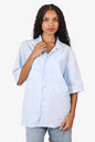 Burberry Baby Blue Logo Embroidered Short Sleeve Shirt Size M