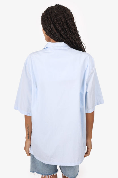 Burberry Baby Blue Logo Embroidered Short Sleeve Shirt Size M