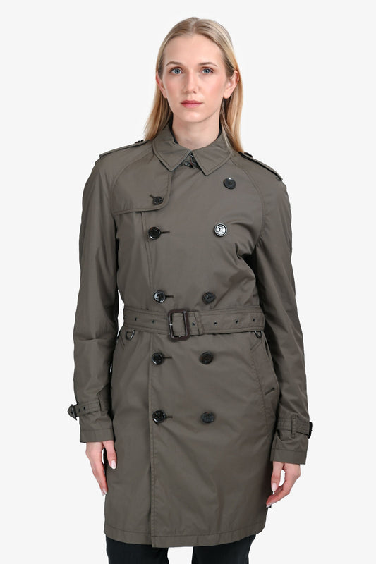 Burberry Grey Nylon Mid Length Trench Coat Size S Mens