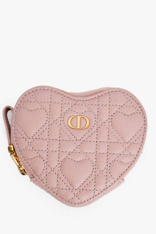 Christian Dior Pink Heart Cannage Caro Leather Heart Pouch On Chain Rovelle Bags
