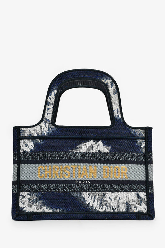 Christian Dior Blue Embroidered Canvas Tie-Dye Mini Book Tote Rovelle Bags