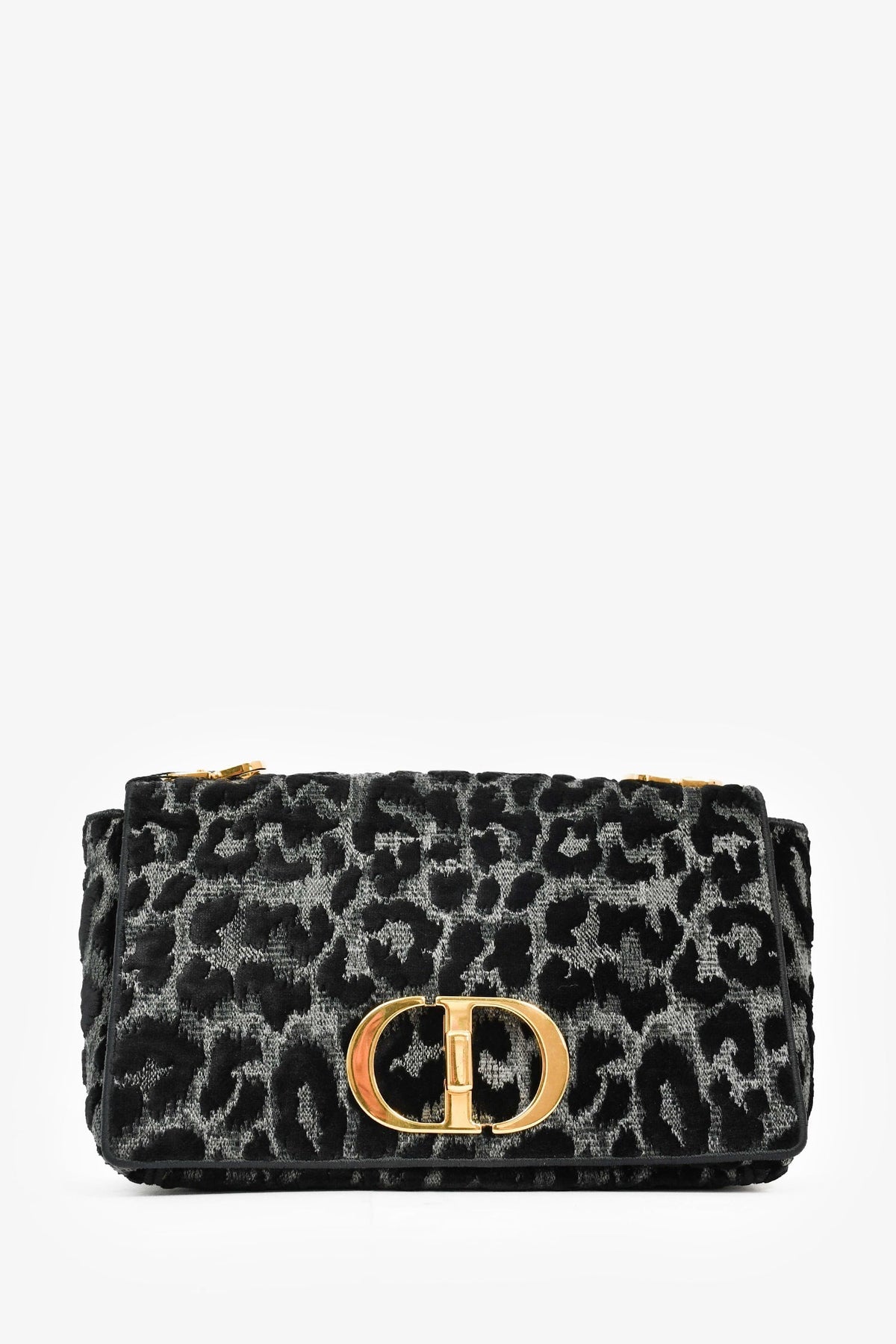 Christian Dior 2021 Black Grey Velvet Leopard Print Medium Caro Bag Rovelle Bags