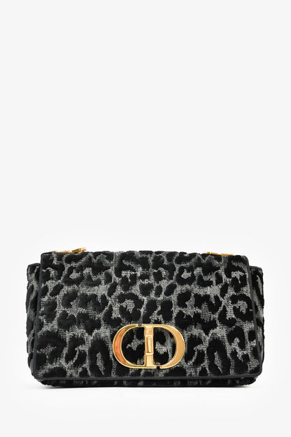 Christian Dior 2021 Black Grey Velvet Leopard Print Medium Caro Bag Rovelle Bags