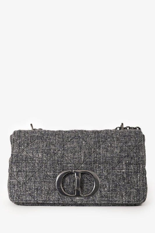 Christian Dior 2022 Grey Tweed Medium Caro Bag Rovelle Bags