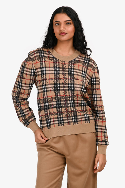 Burberry Beige Nova Check Scribble Sweater Size S