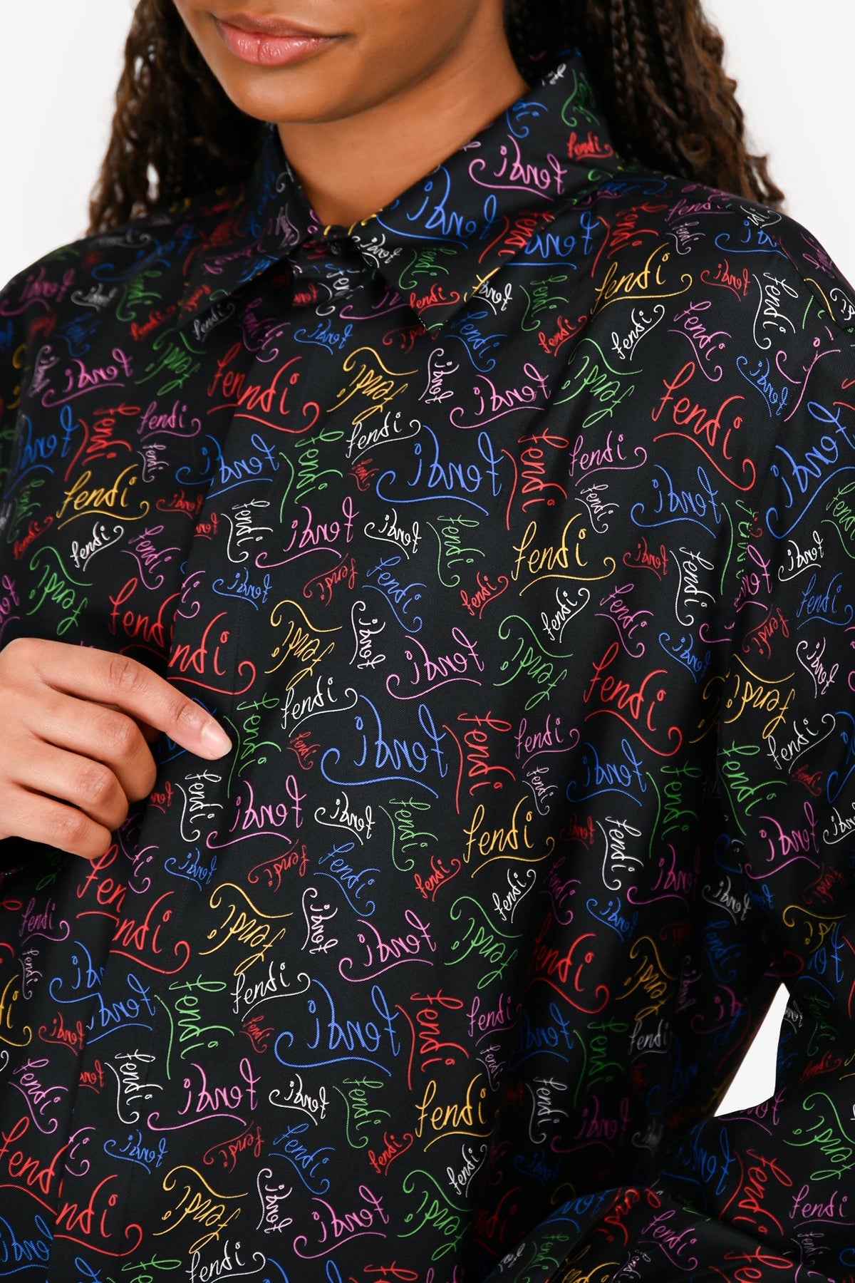 Fendi Black/Multicoloured Logo Silk Button Down Shirt Size 43 Mens Rovelle Bags