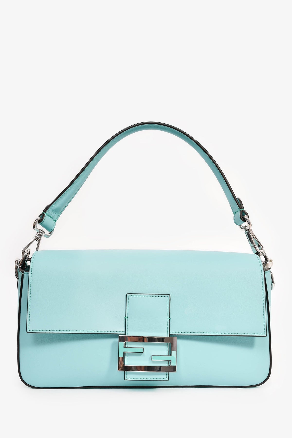 Fendi x Tiffany & Co. Limited Edition 2022 'Tiffany Blue' Leather Baguette Shoulder Bag with Strap Rovelle Bags