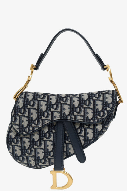 Christian Dior 2019 Blue Oblique Jacquard Mini Saddle Bag With Strap Rovelle Bags
