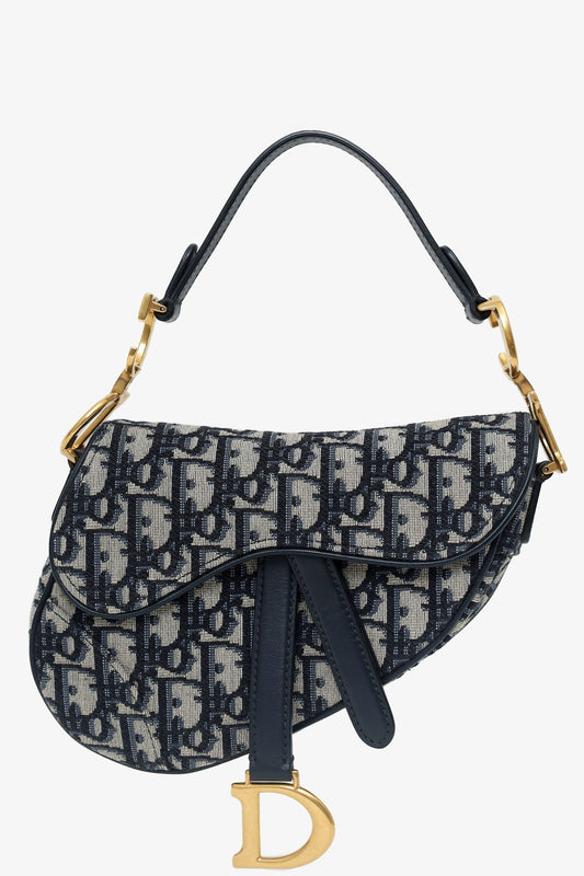 Christian Dior 2019 Blue Oblique Jacquard Mini Saddle Bag With Strap Rovelle Bags